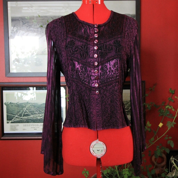 Gorgeous Purple Embroidered Hippie Boho Top - Picture 4 of 8